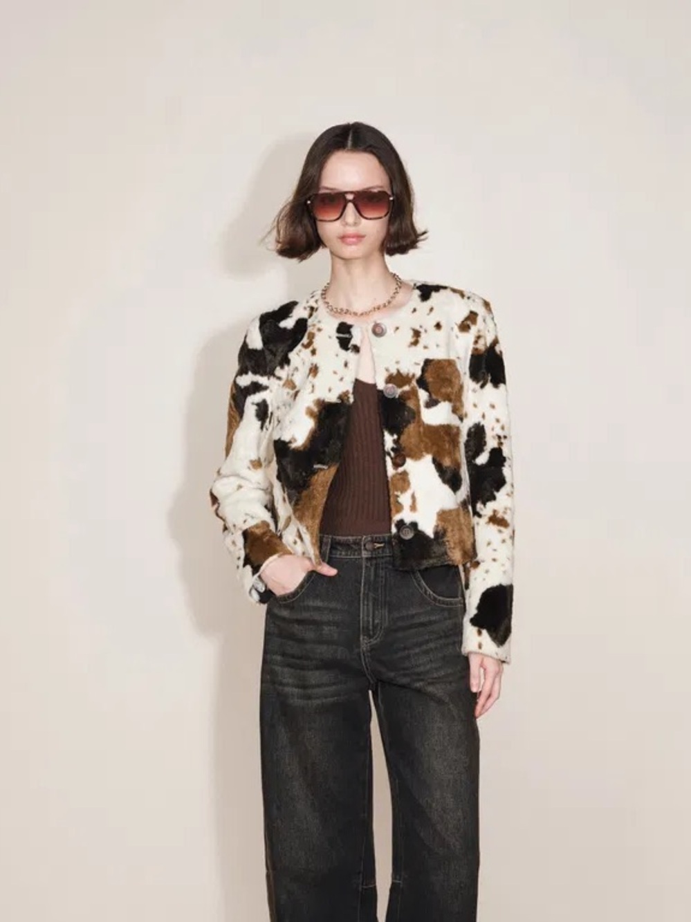 Cow Print Short Jacket in Faux Horse Hair